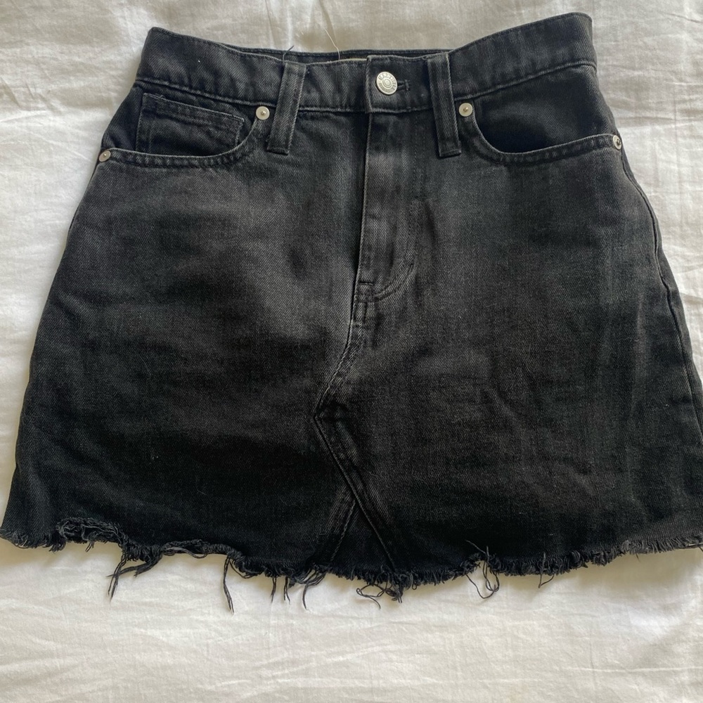 Madewell Black Denim Skirt with frayed hem